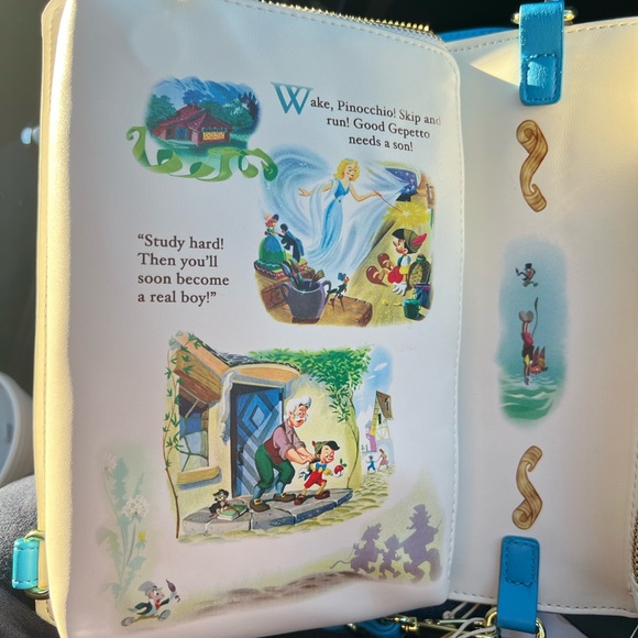 New Loungefly Pinocchio Storybook Convertible Backpack & Crossbody Bag - Picture 5 of 15